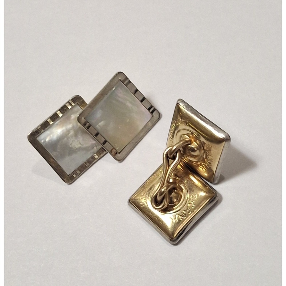 Swank 140 Platinum Front Mother Of Pearl‎ Square Cufflinks Vintage Luxury